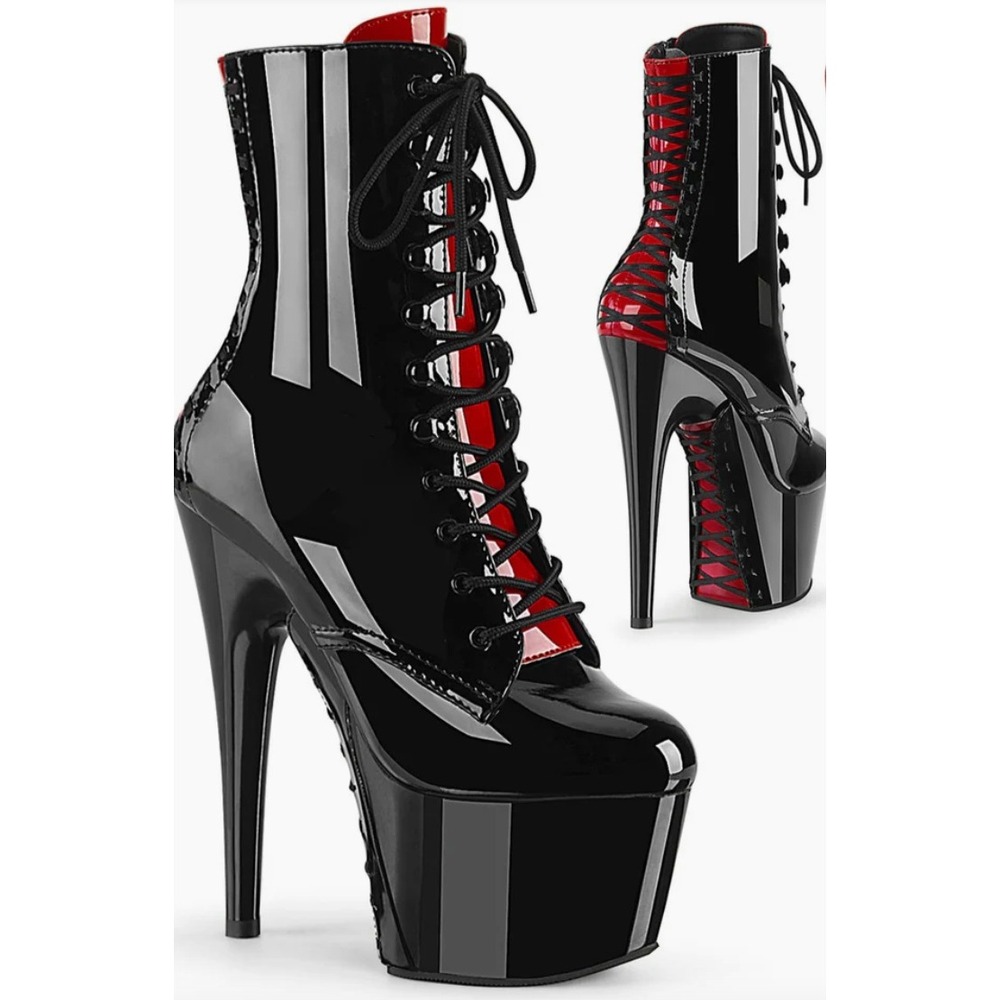 Pleaser Adore-1020FH-Patent black red corset platform stiletto SZ: 8